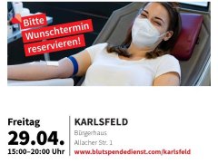 Nächster Blutspendetermin in Karlsfeld am 29.04.2022